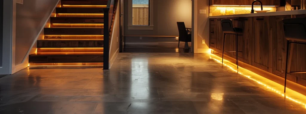 a sleek, modern basement setting in syracuse showcases a newly installed, high-efficiency sump pump system, emphasizing its robust design and essential role in preventing water damage.