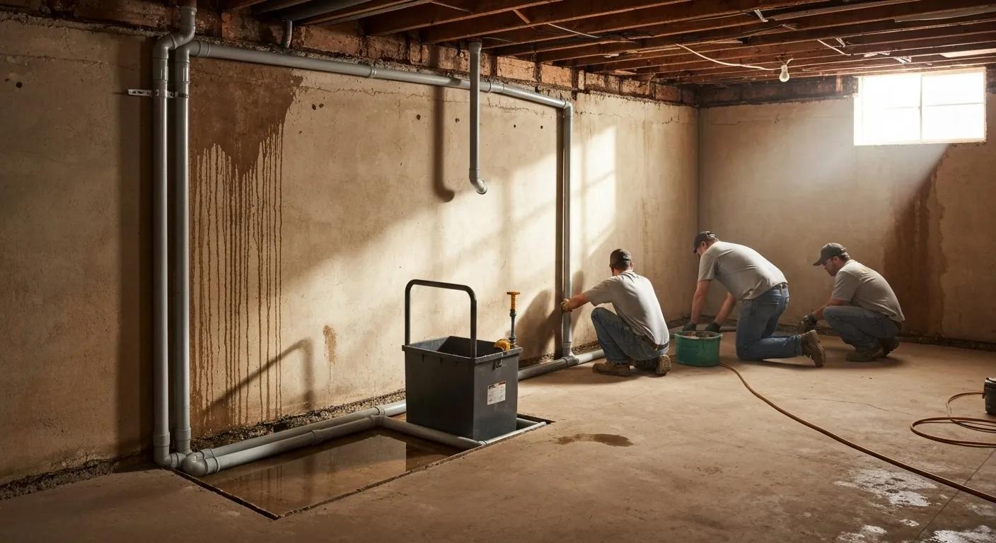 Interior foundation drainage system installation in a Syracuse basement